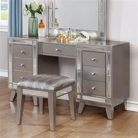 31.5 h x 46 w x 18 d (vanity desk) chair not included. Coaster Leighton 2 Piece Bedroom Vanity Set in Metallic ...