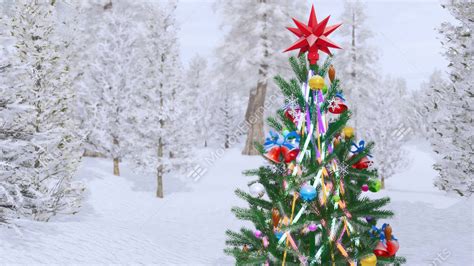 Outdoor Decorated Christmas Tree In Snowy Fir Forest Stock Video