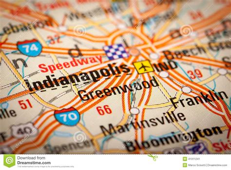 Indianapolis City On A Road Map Stock Image Image Of