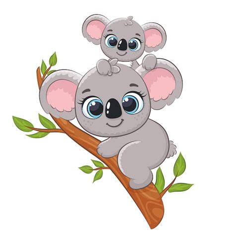 Premium Vector Cute Koala And A Baby In A Tree Vector Illustration