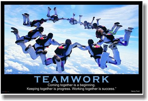 Teamwork Sky Diving Coming Together Is A Beginning Keeping