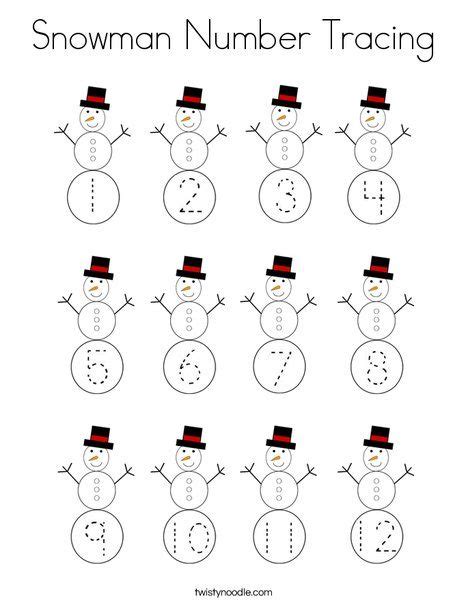Snowman Number Tracing Coloring Page Twisty Noodle Preschool