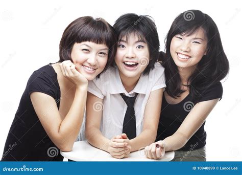 three chinese asian teenager girl friends bonding stock image 10940899