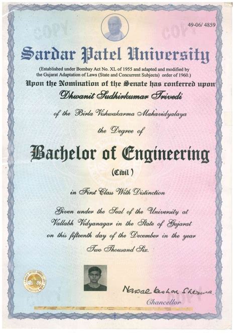 Bachelor Of Engineering Degree Certificatespudhwanit
