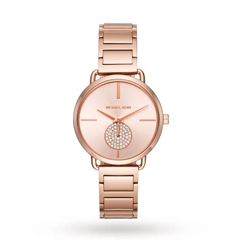 Shop for michael kors showstopper watch in tortoise at revolve. Michael Kors Ladies Portia Rose Gold Plated Bracelet Watch ...