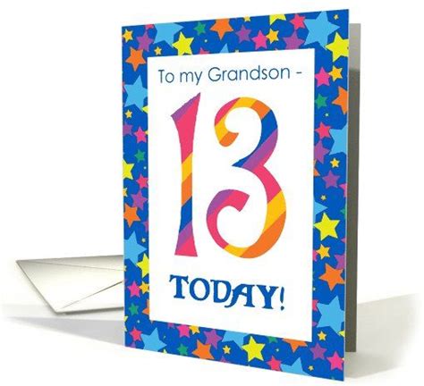13th Birthday Card For Grandson Stripes And Stars Card Birthday