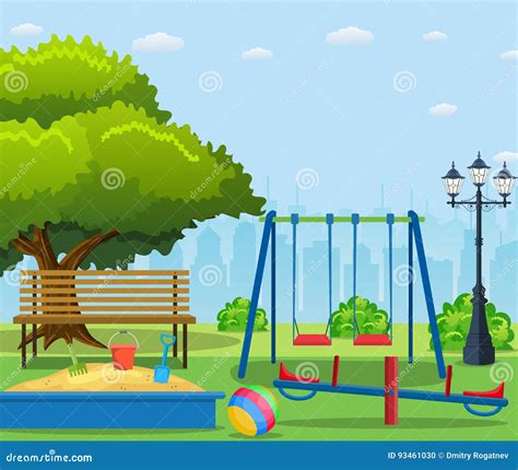 Kids Playground Cartoon Concept Background Vector Illustration