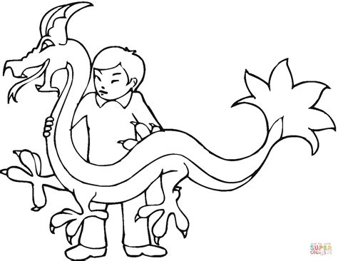 Little Boy With Dragon Coloring Page Free Printable Coloring Pages