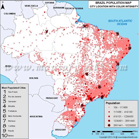 Brazil Population Density Map By City Map Brazil Brazil Map