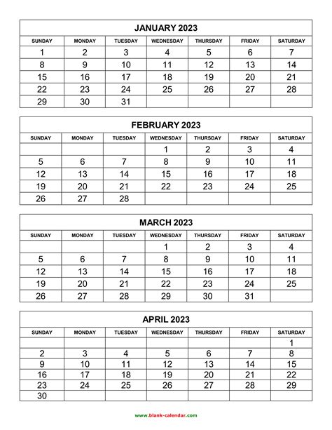 free download printable calendar 2023 4 months per page 3 pages vertical