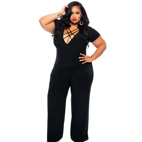 cfanny 2016 new women wide leg jumpsuits plus size black short sleeves rompers overalls for