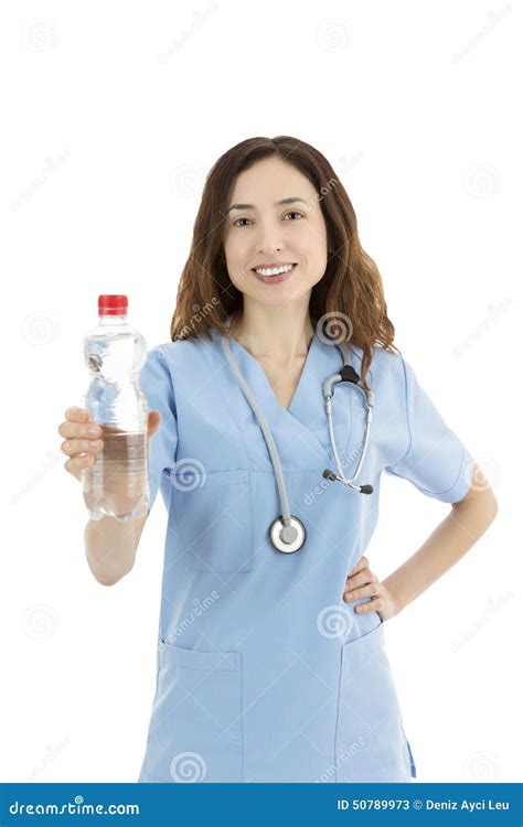 Female Nurse Or Doctor Giving A Bottle Of Water Stock Image Image Of