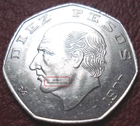 1977 Mexico 10 Pesos In Au Uncirculated