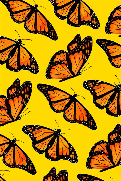 Yellow Monarch Butterfly Pattern Butterfly Wallpaper Backgrounds Butterfly Wallpaper