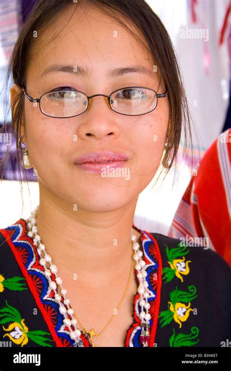 Woman Of The Karen Community From Burma Myanmar Wears Ethnic Stock
