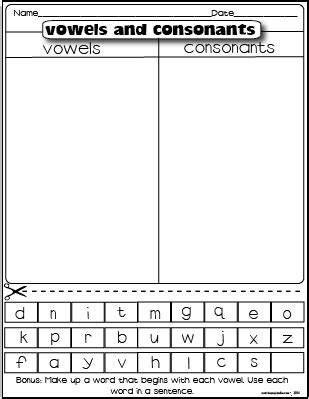 Consonants And Vowels Worksheet