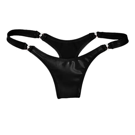 Womens Pvc Leather Lingerie Shiny Wet Look Thongs G String Panties For