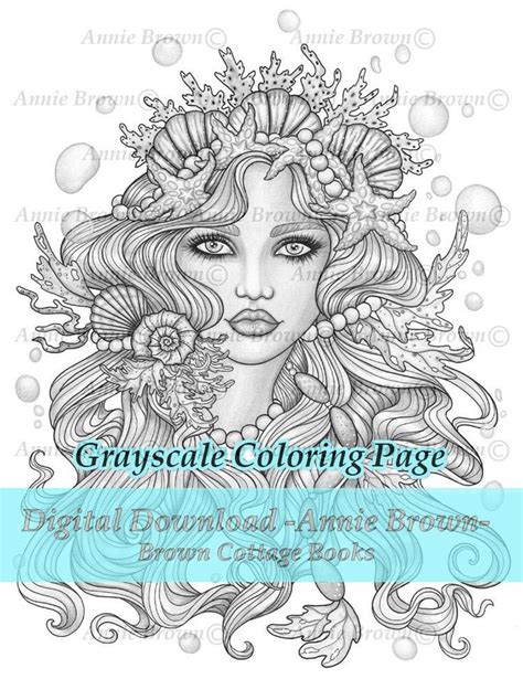 Grayscale Mermaid Coloring Page Fantasy Artwork Instant Etsy