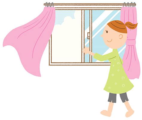 royalty free woman opening window clip art vector images and illustrations istock