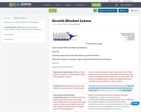 Growth Mindset Lesson Oer Commons