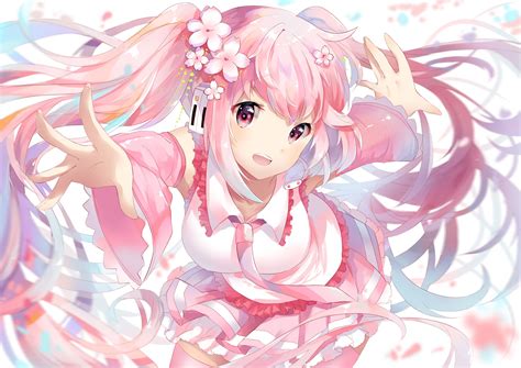 Wallpaper Pink Hair Hatsune Miku Vocaloid Sakura Miku Twintails Fan Version Resolution