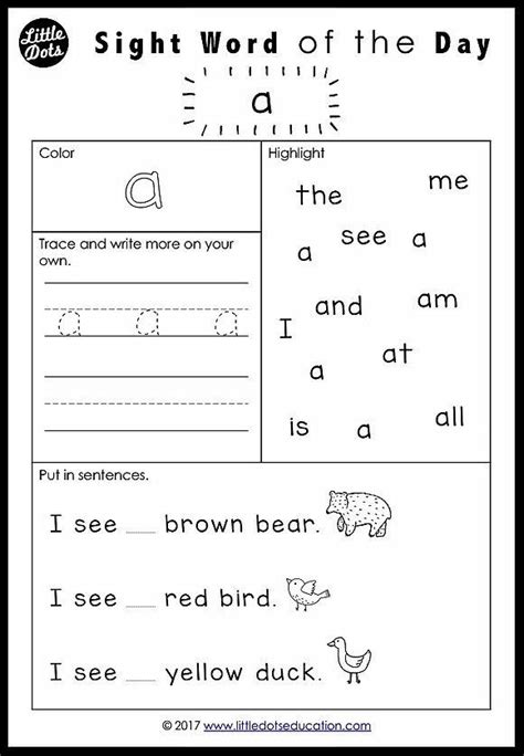 Sight Words Worksheets For Preschool