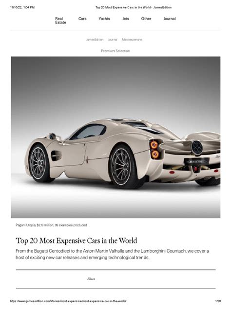 Top 20 Most Expensive Cars In The World Jamesedition Pdf