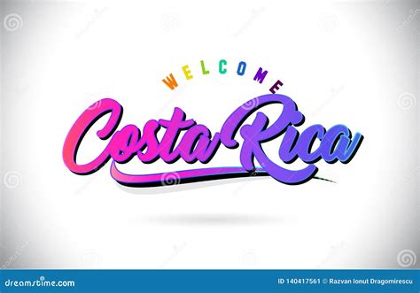 Costa Rica Welcome To Word Text With Creative Purple Pink Handwritten