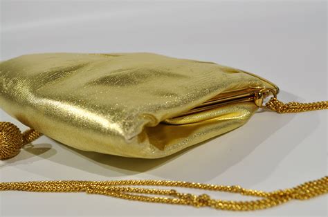 Andé Metallic Gold Lamé Clutch With Heavy Golden Chain Kelly Etsy