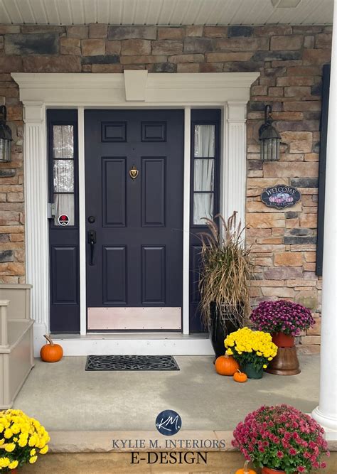 Front Door Painted Dark Purple Stone Exterior Sidelights And White