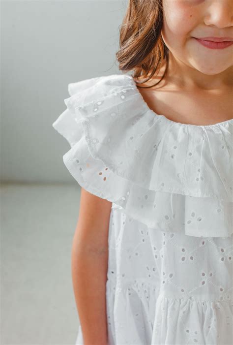 Little Girls White Eyelet Ruffle Collar Dress Collar Dress White