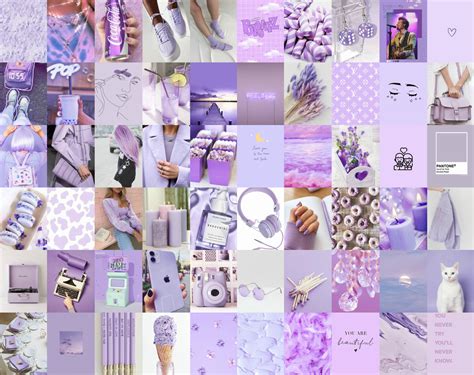 Wall Collage Kit Lavender Aesthetic Digital Download 60 Pcs Etsy
