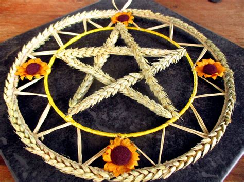 Pagan Wiccan Litha Lammas Wheat And Sunflower Pentacle Sun Etsy Uk