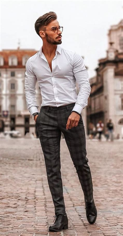 Grey Formal Trouser Plaid Pants Outfit Trends With White Shirt