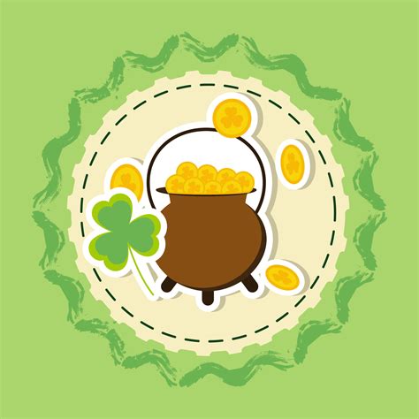 St Patrick Day Concept With Sticker Style Clover Leaf With Gold Coin