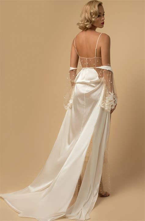 Long Silk Bridal Robe With Lace W2 Bridalwear Pure Silk Etsy