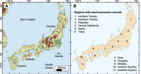 Overview Maps Showing A The Topography Of Kyushu Shikoku And Honshu