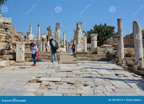 Ephesus Turkey August 16 2017 Curetes Street In Ephesus Ancient