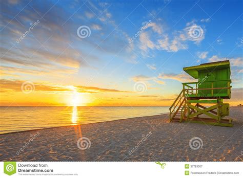 Miami South Beach Sunrise And Lifeguard Tower Stock Image Image Of