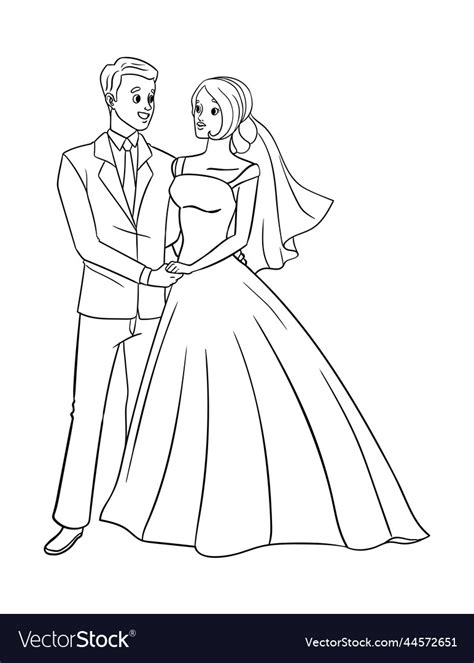 Wedding Groom And Bride Isolated Coloring Page Vector Image