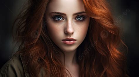 Beautiful Red Haired Girl With Blue Eyes Background Pretty Womans