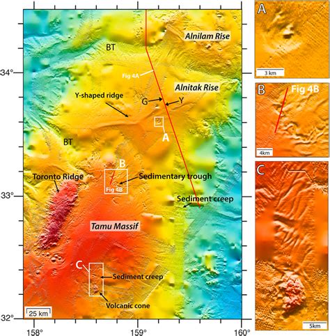 Shaded Relief Bathymetry Map For Central Tamu Massif Color Scale Is Download Scientific