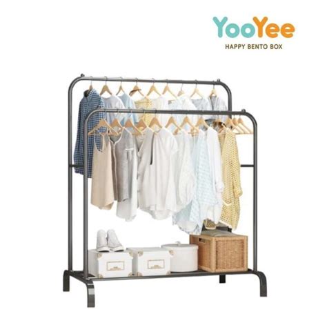 Promo Yooyee Gantungan Baju Stand Hanger Gawang Double Rack Hitam