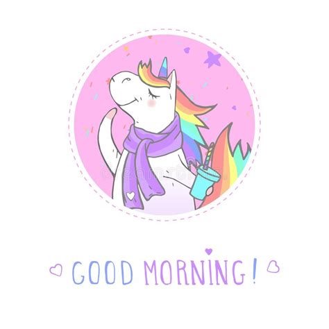 Vector Sticker Or Icon With Hand Drawn Cute Unicorn In Scarf Coffee