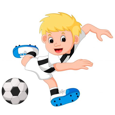 Hier kann man auch fußball spielen oder grillen.ca. Glücklicher jungen-cartoon, der fußball spielt | Premium ...