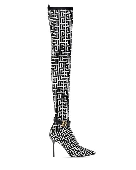 Balmain Leather Raven Over The Knee Boots In Black Lyst Uk