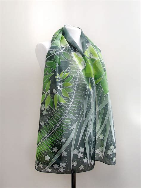 Hand Painted Silk Scarf Done By Polish Artist Luiza Malinowska Minkulul Green Scarf Silk
