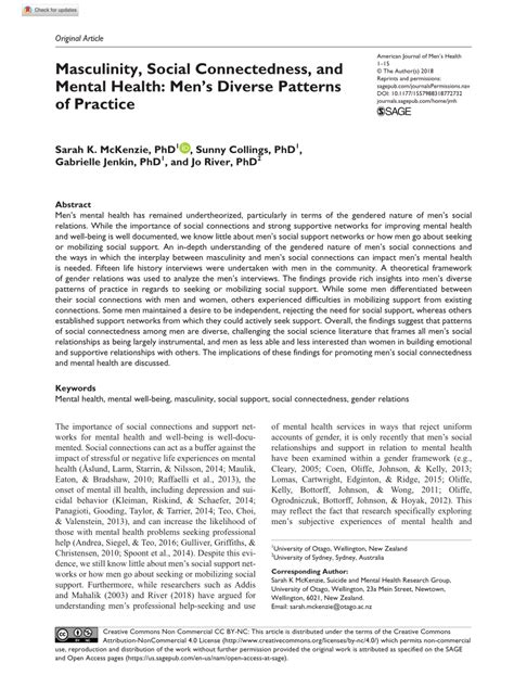 pdf masculinity social connectedness and mental health men s diverse patterns of practice