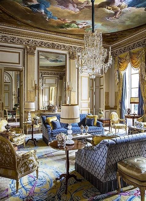 Magnificent French Style Salon In Blue And Gold With A Painted Ceiling