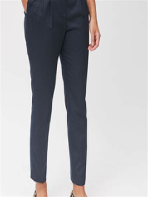 Buy Next Women Navy Blue Solid Regular Fit Regular Trousers Trousers